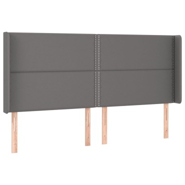 vidaXL Κεφαλάρι Κρεβατιού LED Γκρι 183x16x118/128cm Συνθετ. Δέρμα 1 τεμ.