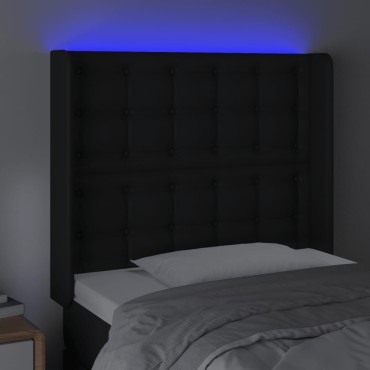 vidaXL Κεφαλάρι Κρεβατιού LED Μαύρο 93x16x118/128cm Συνθετ. Δέρμα 1 τεμ.