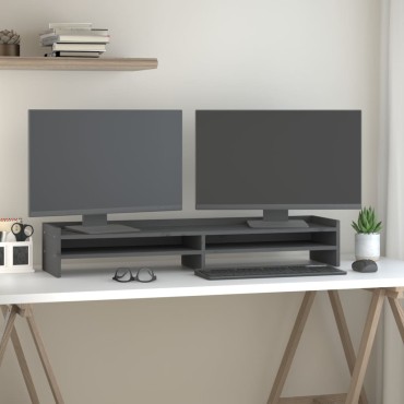 vidaXL Βάση Οθόνης Γκρι 100 x 24 x 16 εκ. από Μασίφ Ξύλο Πεύκου