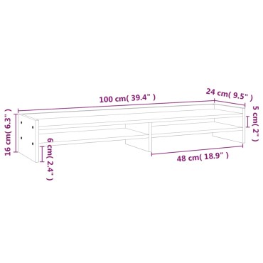 vidaXL Βάση Οθόνης Γκρι 100 x 24 x 16 εκ. από Μασίφ Ξύλο Πεύκου
