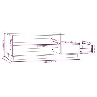 vidaXL Τραπεζάκι Σαλονιού Μαύρο 120x50x40,5cm από Μασίφ Ξύλο Πεύκου 1 τεμ.