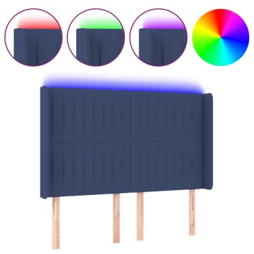 vidaXL Κεφαλάρι Κρεβατιού LED Μπλε 147x16x118/128cm Υφασμάτινο 1 τεμ.