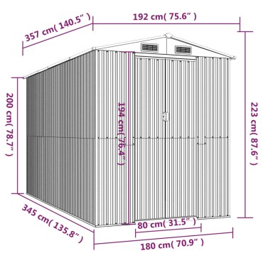 vidaXL Αποθήκη Κήπου Ανοιχτό καφέ 192x357x223 εκ. Γαλβανισμένο Ατσάλι