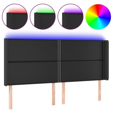 vidaXL Κεφαλάρι Κρεβατιού LED Μαύρο 183x16x118/128cm Συνθετ. Δέρμα 1 τεμ.
