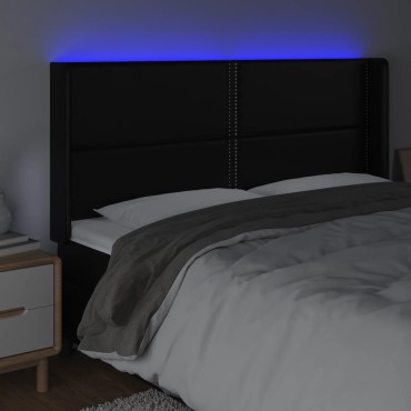 vidaXL Κεφαλάρι Κρεβατιού LED Μαύρο 183x16x118/128cm Συνθετ. Δέρμα 1 τεμ.