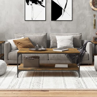vidaXL Τραπεζάκι Σαλονιού Καπνιστή Δρυς 100x50x40cm Επεξεργ. Ξύλο 1 τεμ.