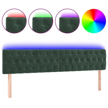 vidaXL Κεφαλάρι Κρεβατιού LED Σκούρο Πράσινο 180x7x78/88cm Βελούδινο 1 τεμ.