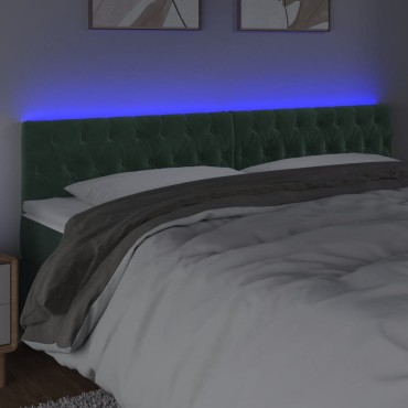 vidaXL Κεφαλάρι Κρεβατιού LED Σκούρο Πράσινο 180x7x78/88cm Βελούδινο 1 τεμ.