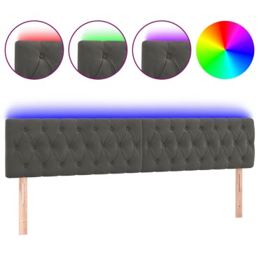 vidaXL Κεφαλάρι Κρεβατιού LED Σκούρο Γκρι 200x7x78/88cm Βελούδινο 1 τεμ.
