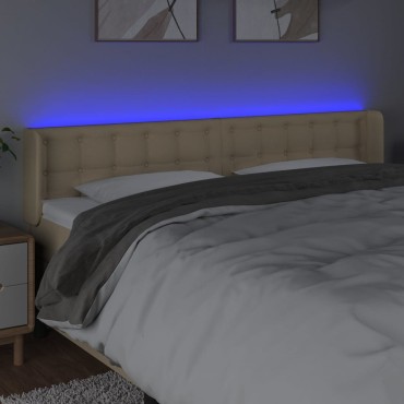 vidaXL Κεφαλάρι Κρεβατιού LED Κρεμ 203x16x78/88cm Υφασμάτινο 1 τεμ.