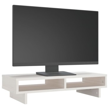 vidaXL Βάση Οθόνης Λευκή 60x27x14 εκ. από Μασίφ Ξύλο Πεύκου