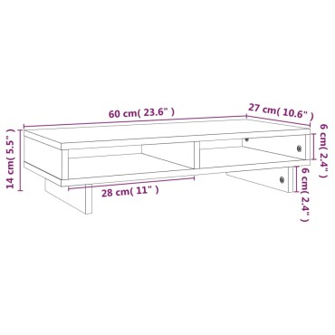 vidaXL Βάση Οθόνης Λευκή 60x27x14 εκ. από Μασίφ Ξύλο Πεύκου