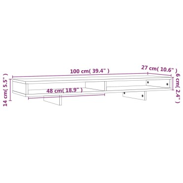 vidaXL Βάση Οθόνης 100x27x14 εκ. από Μασίφ Ξύλο Πεύκου