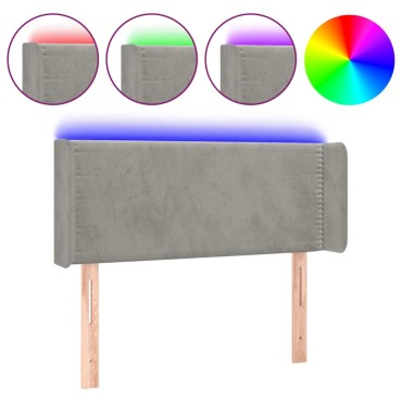 vidaXL Κεφαλάρι Κρεβατιού LED Ανοιχτό Γκρι 93x16x78/88cm Βελούδινο 1 τεμ.