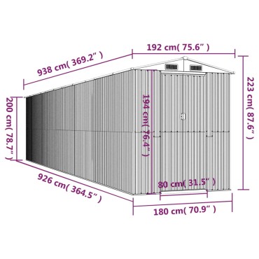 vidaXL Αποθήκη Κήπου Πράσινη 192x938x223 εκ. Γαλβανισμένο Ατσάλι