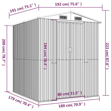 vidaXL Αποθήκη Κήπου Ανοιχτό καφέ 192x191x223 εκ. Γαλβανισμένο Ατσάλι