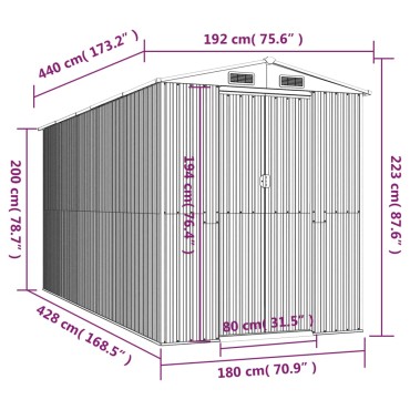 vidaXL Αποθήκη Κήπου Ανοιχτό καφέ 192x440x223 εκ. Γαλβανισμένο Ατσάλι