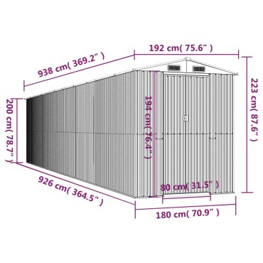 vidaXL Αποθήκη Κήπου Ανοιχτό καφέ 192x938x223 εκ. Γαλβανισμένο Ατσάλι