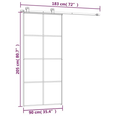 vidaXL Συρόμενη Πόρτα με Μηχανισμό 90x205 εκ. Γυαλί ESG & Αλουμίνιο