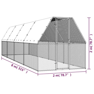 vidaXL Κοτέτσι - Κλουβί Εξωτ. Χώρου 2x8x2 μ. από Γαλβανισμένο Χάλυβα