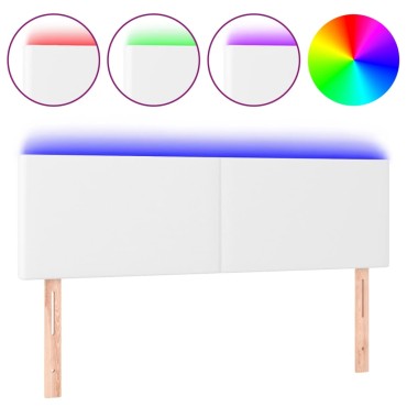 vidaXL Κεφαλάρι Κρεβατιού LED Λευκό 144x5x78/88cm Συνθετ. Δέρμα 1 τεμ.