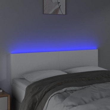 vidaXL Κεφαλάρι Κρεβατιού LED Λευκό 144x5x78/88cm Συνθετ. Δέρμα 1 τεμ.