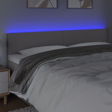 vidaXL Κεφαλάρι Κρεβατιού LED Γκρι 200x5x78/88cm από Συνθετικό Δέρμα 1 τεμ.