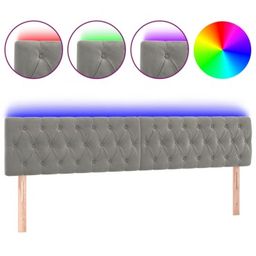 vidaXL Κεφαλάρι Κρεβατιού LED Ανοιχτό Γκρι 180x7x78/88cm Βελούδινο 1 τεμ.