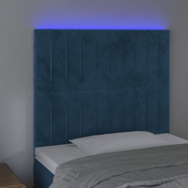 vidaXL Κεφαλάρι Κρεβατιού LED Σκούρο Μπλε 80x5x118/128cm Βελούδινο 1 τεμ.
