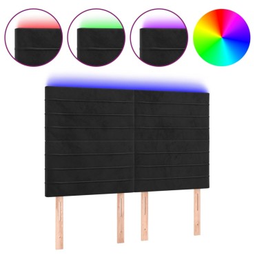 vidaXL Κεφαλάρι Κρεβατιού LED Μαύρο 144x5x118/128cm Βελούδινο 1 τεμ.