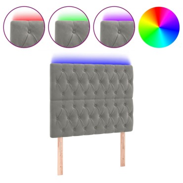 vidaXL Κεφαλάρι Κρεβατιού LED Ανοιχτό Γκρι 90x7x118/128cm Βελούδινο 1 τεμ.