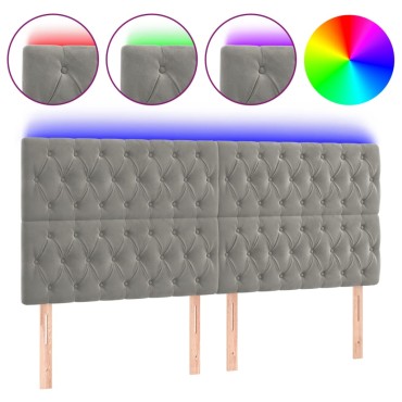 vidaXL Κεφαλάρι Κρεβατιού LED Ανοιχτό Γκρι 200x7x118/128cm Βελούδινο 1 τεμ.