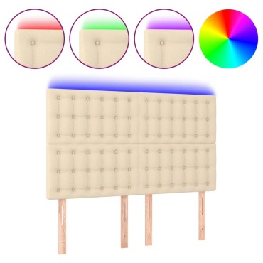 vidaXL Κεφαλάρι Κρεβατιού LED Κρεμ 144x5x118/128cm Υφασμάτινο 1 τεμ.