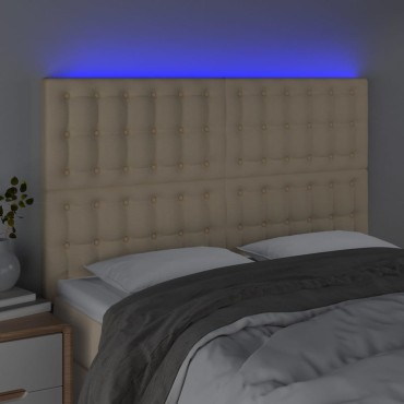 vidaXL Κεφαλάρι Κρεβατιού LED Κρεμ 144x5x118/128cm Υφασμάτινο 1 τεμ.