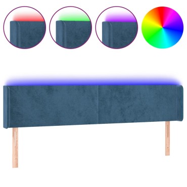 vidaXL Κεφαλάρι Κρεβατιού LED Σκούρο Μπλε 183x16x78/88cm Βελούδινο 1 τεμ.