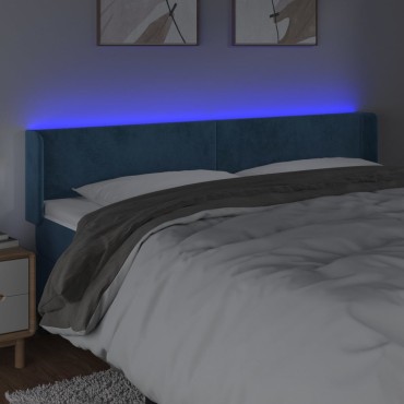 vidaXL Κεφαλάρι Κρεβατιού LED Σκούρο Μπλε 183x16x78/88cm Βελούδινο 1 τεμ.
