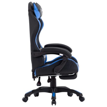 vidaXL Καρέκλα Racing με Υποπόδιο Μπλε/Μαύρη από Συνθετικό Δέρμα 64x65x(111,5-119)cm 1 τεμ.