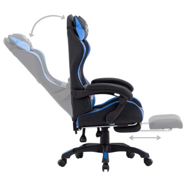 vidaXL Καρέκλα Racing με Υποπόδιο Μπλε/Μαύρη από Συνθετικό Δέρμα 64x65x(111,5-119)cm 1 τεμ.