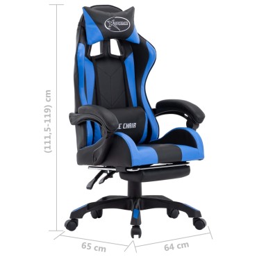 vidaXL Καρέκλα Racing με Υποπόδιο Μπλε/Μαύρη από Συνθετικό Δέρμα 64x65x(111,5-119)cm 1 τεμ.