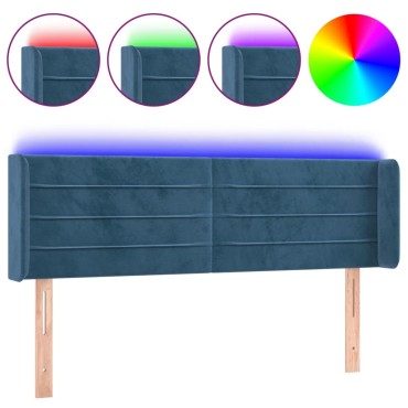 vidaXL Κεφαλάρι Κρεβατιού LED Σκούρο Μπλε 147x16x78/88cm Βελούδινο 1 τεμ.