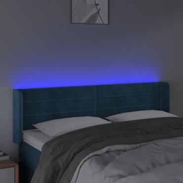vidaXL Κεφαλάρι Κρεβατιού LED Σκούρο Μπλε 147x16x78/88cm Βελούδινο 1 τεμ.