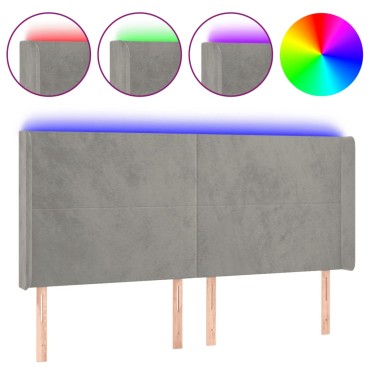 vidaXL Κεφαλάρι Κρεβατιού LED Ανοιχτό Γκρι 163x16x118/128cm Βελούδινο 1 τεμ.