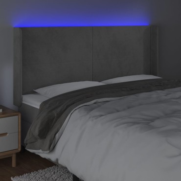 vidaXL Κεφαλάρι Κρεβατιού LED Ανοιχτό Γκρι 163x16x118/128cm Βελούδινο 1 τεμ.