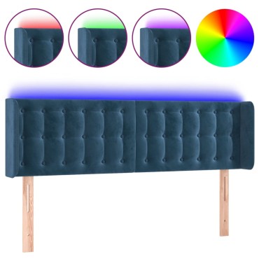 vidaXL Κεφαλάρι Κρεβατιού LED Σκούρο Μπλε 147x16x78/88cm Βελούδινο 1 τεμ.