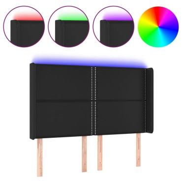 vidaXL Κεφαλάρι Κρεβατιού LED Μαύρο 147x16x118/128cm Συνθετ. Δέρμα 1 τεμ.