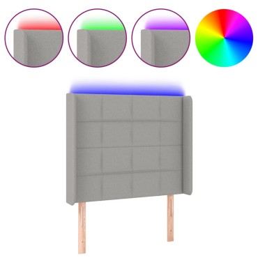 vidaXL Κεφαλάρι Κρεβατιού LED Ανοιχτό Γκρι 93x16x118/128cm Υφασμάτινο 1 τεμ.