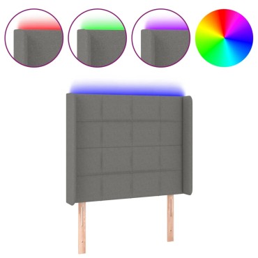 vidaXL Κεφαλάρι Κρεβατιού LED Σκούρο Γκρι 93x16x118/128cm Υφασμάτινο 1 τεμ.