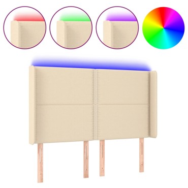 vidaXL Κεφαλάρι Κρεβατιού LED Κρεμ 147x16x118/128cm Υφασμάτινο 1 τεμ.
