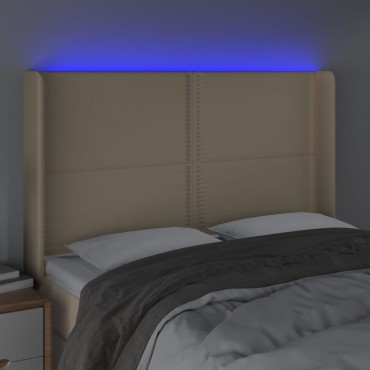 vidaXL Κεφαλάρι Κρεβατιού LED Κρεμ 147x16x118/128cm Υφασμάτινο 1 τεμ.
