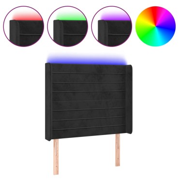 vidaXL Κεφαλάρι Κρεβατιού LED Μαύρο 83x16x118/128cm Βελούδινο 1 τεμ.